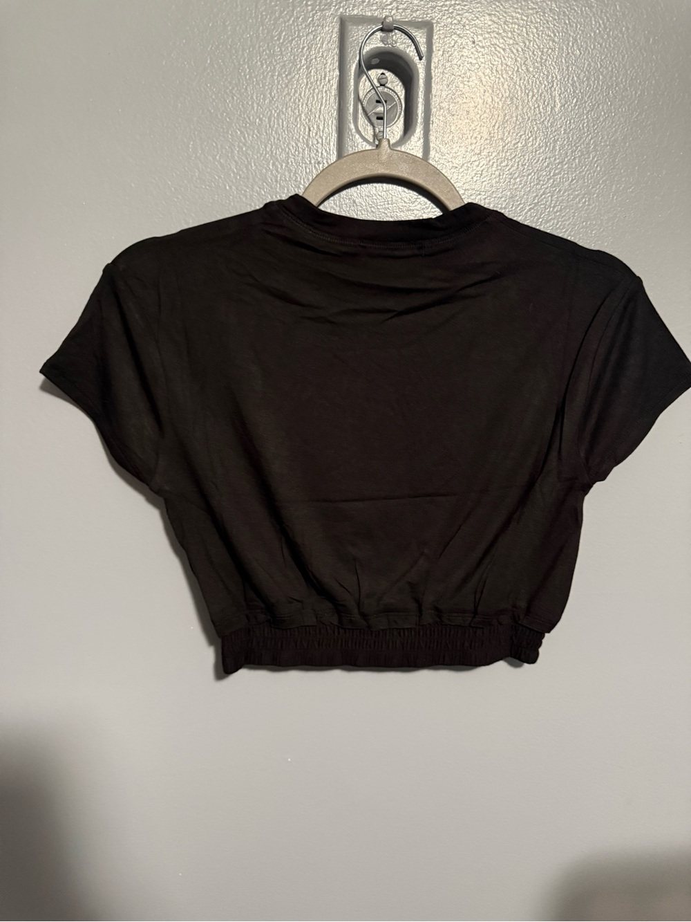 Zenana Smocked Hem Cropped Tee | Premium Soft Rayon Stretch Black CC01 - Picture 3 of 4